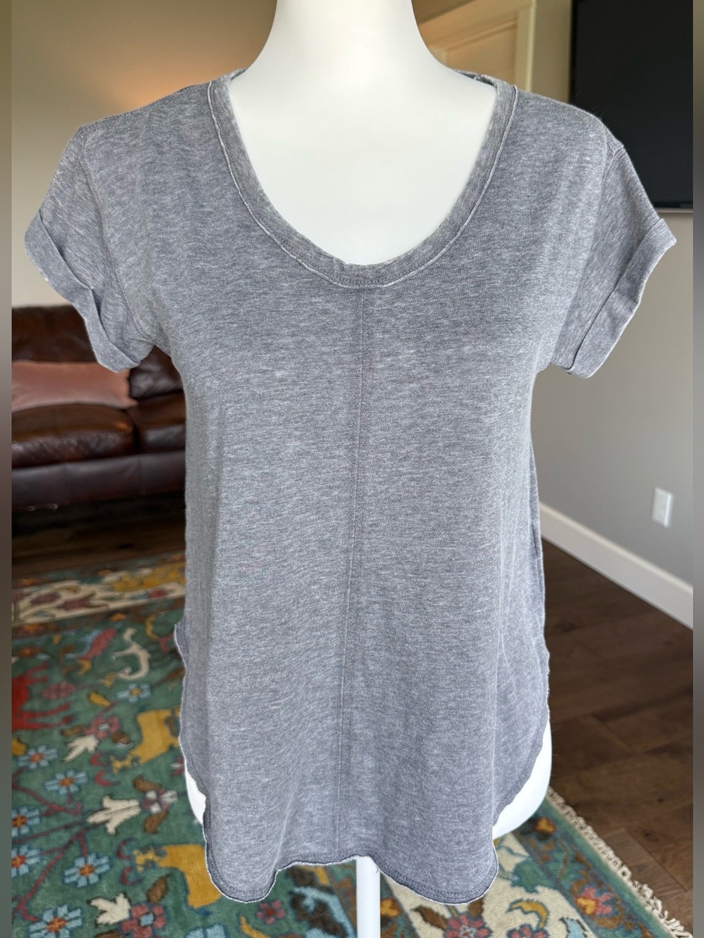Lucky Brand Women's Grey Short Sleeve Burn Out V-Neck Tee XS